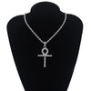 Thin Metallic Ankh Cross Pendant with Iced Rhinestones Necklace - InnovatoDesign