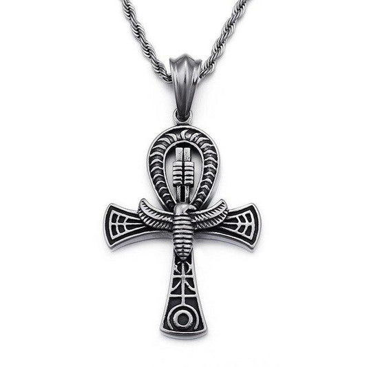 Silver Scarab Charm Ankh Pendant and Chain Necklace-Necklaces-Innovato Design-Innovato Design