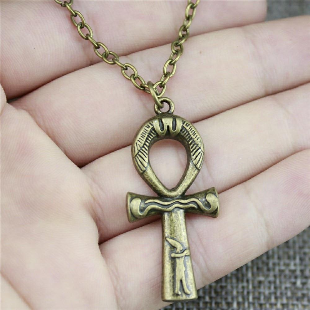 Antique Engraved Ankh Pendant with Chain Necklace-Necklaces-Innovato Design-Bronze-18-Innovato Design