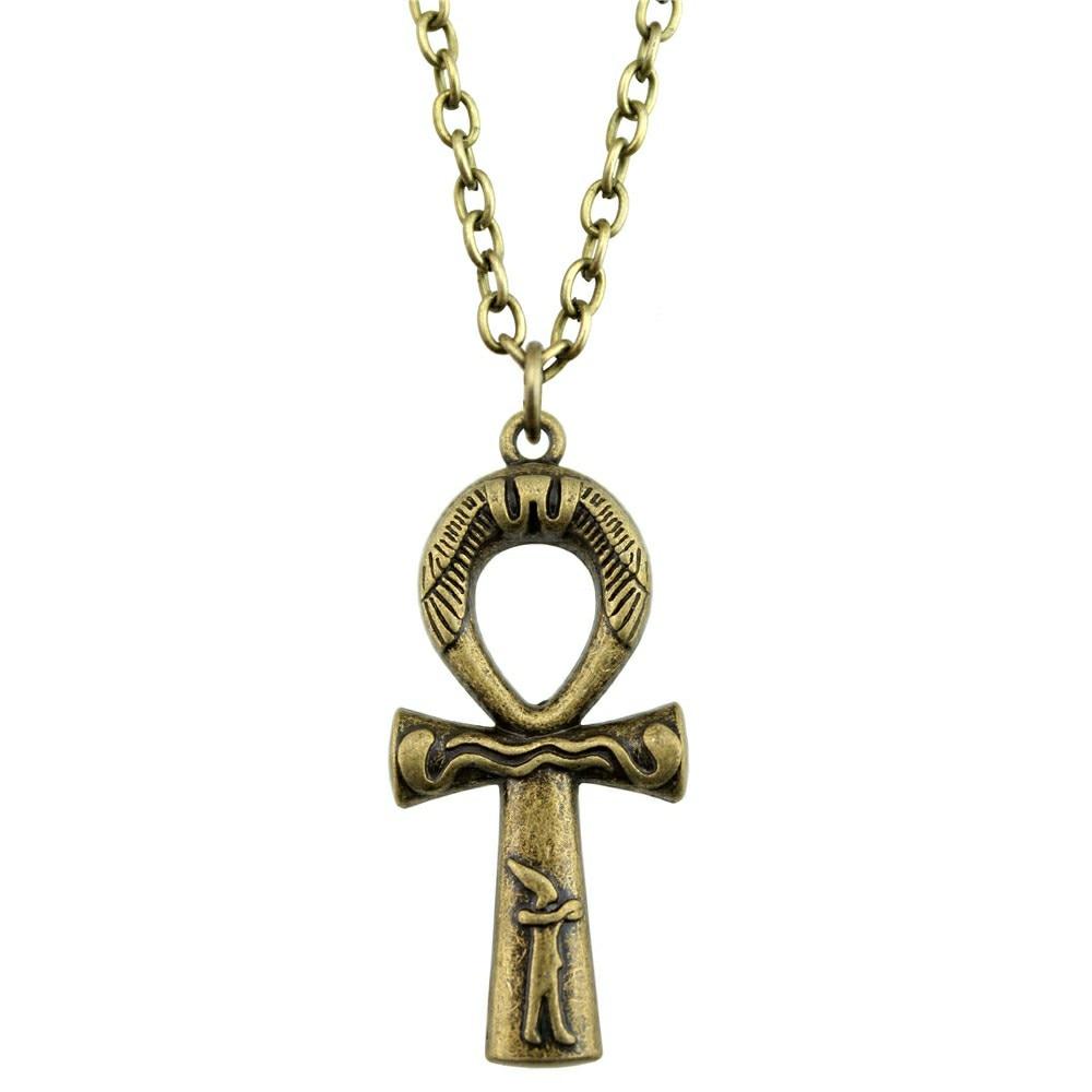 Antique Engraved Ankh Pendant with Chain Necklace-Necklaces-Innovato Design-Bronze-18-Innovato Design