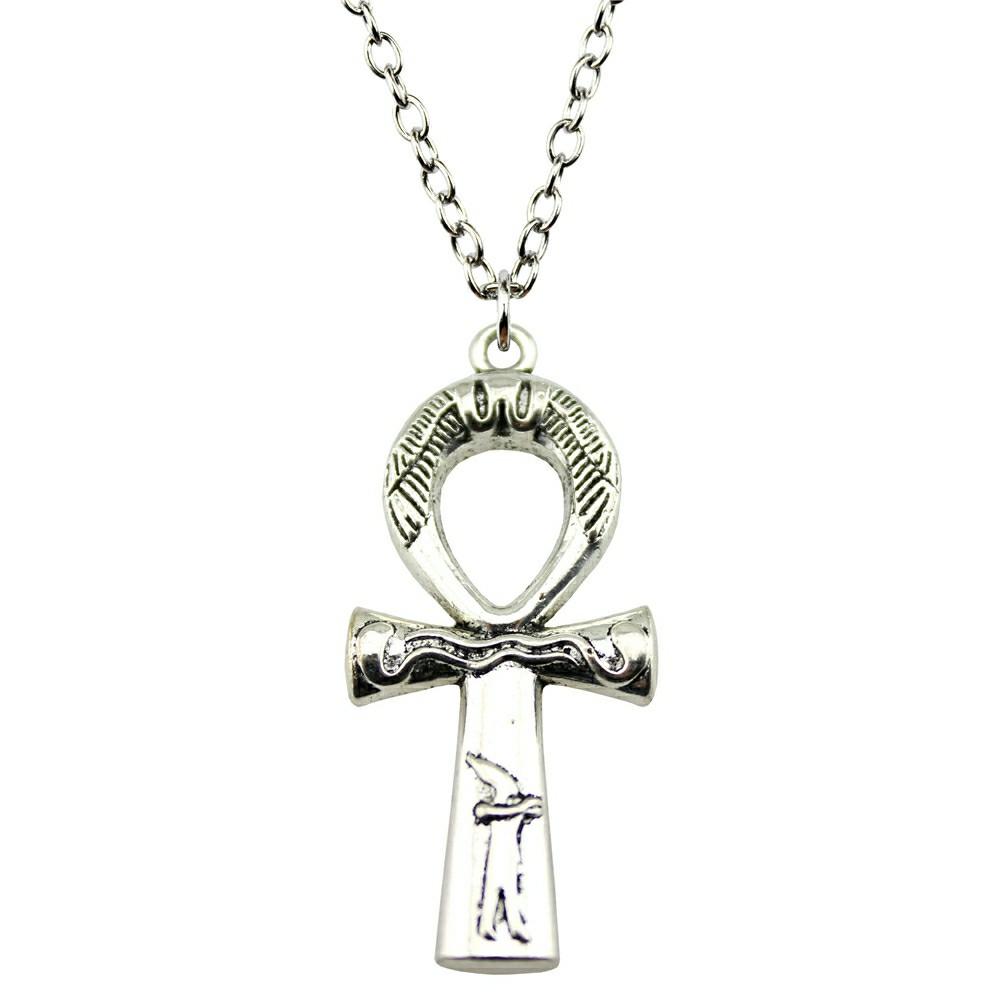 Antique Engraved Ankh Pendant with Chain Necklace-Necklaces-Innovato Design-Silver-18-Innovato Design
