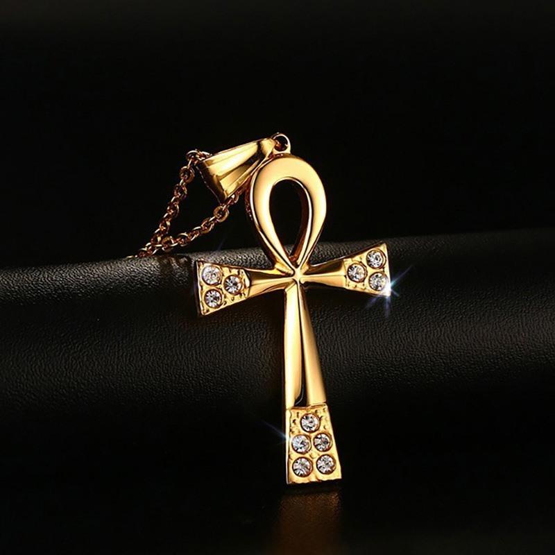 Gold-plated Stainless Steel Ankh Cross Pendant Chain Necklace-Necklaces-Innovato Design-Innovato Design