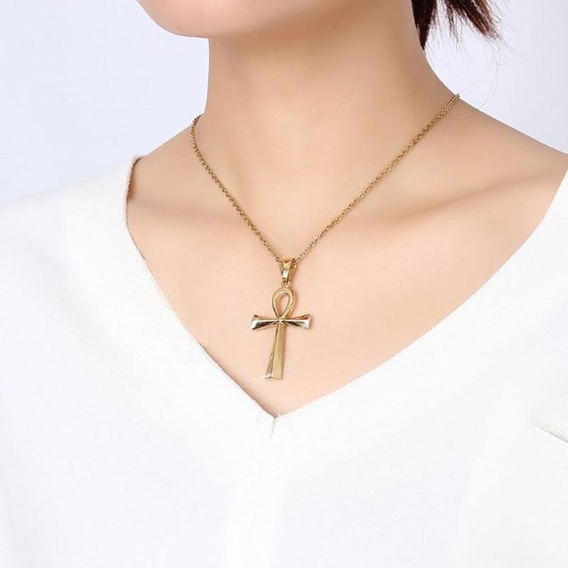 Gold-plated Stainless Steel Ankh Cross Pendant Chain Necklace-Necklaces-Innovato Design-Innovato Design
