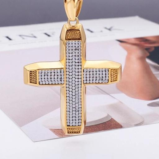 Thick Gold-plated Ethiopian Cross with Cubic Zirconia Pendant Necklace-Necklaces-Innovato Design-20"-Innovato Design