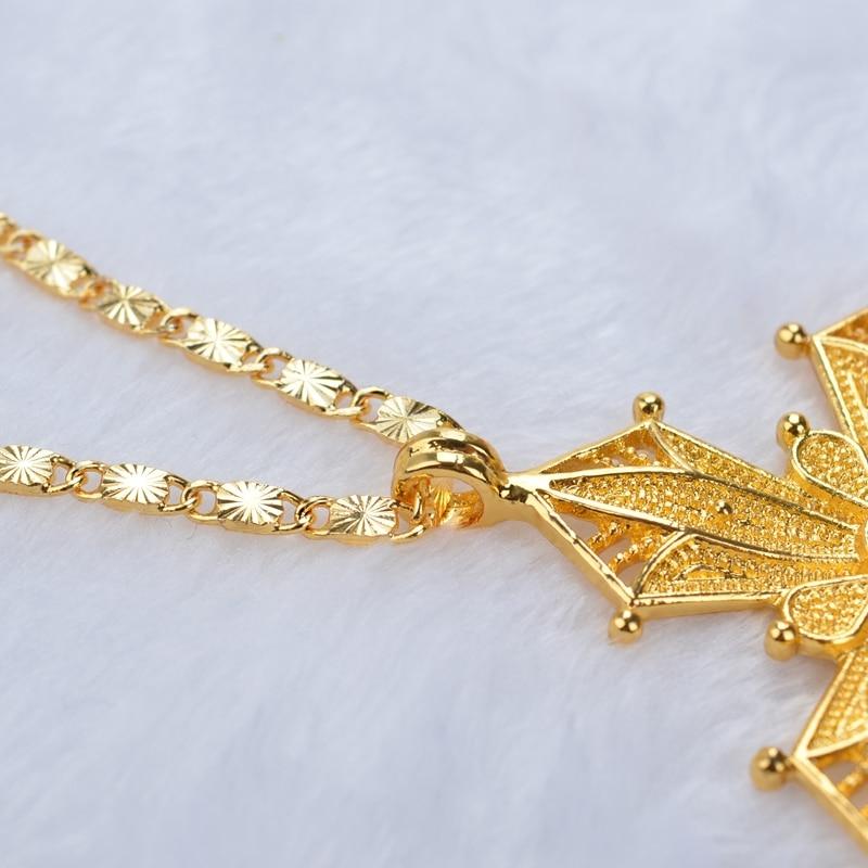 Golden Habesha Ethiopian Cross Pendant with Blue Stone Center-Necklaces-Innovato Design-Innovato Design