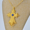 Golden Habesha Ethiopian Cross Pendant with Blue Stone Center - InnovatoDesign