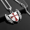 Silver Winged Shield with Red Templars Cross Emblem Pendant Necklace-Necklaces-Innovato Design-Innovato Design