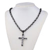 Two-tone Black and Silver Crucifix Pendant and Byzantine Chain Necklace-Necklaces-Innovato Design-18-Innovato Design