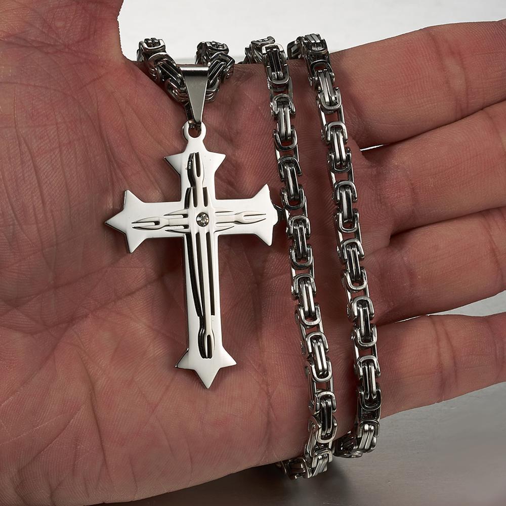 2 Layer Cross Pendant with Byzantine Chain Necklace-Necklaces-Innovato Design-Silver-18-Innovato Design