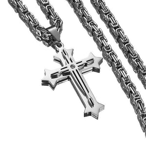 2 Layer Cross Pendant with Byzantine Chain Necklace-Necklaces-Innovato Design-Silver-18-Innovato Design