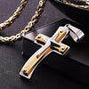 Two-tone Gold and Silver MultiLayer Cross Pendant Byzantine Chain Necklace - InnovatoDesign