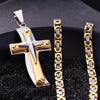 Two-tone Gold and Silver MultiLayer Cross Pendant Byzantine Chain Necklace-Necklaces-Innovato Design-Innovato Design