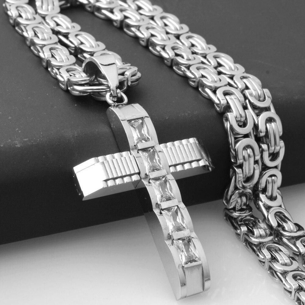 Mechanical Silver Crucifix Pendant and Byzantine Chain Necklace-Necklaces-Innovato Design-Silver-18-Innovato Design