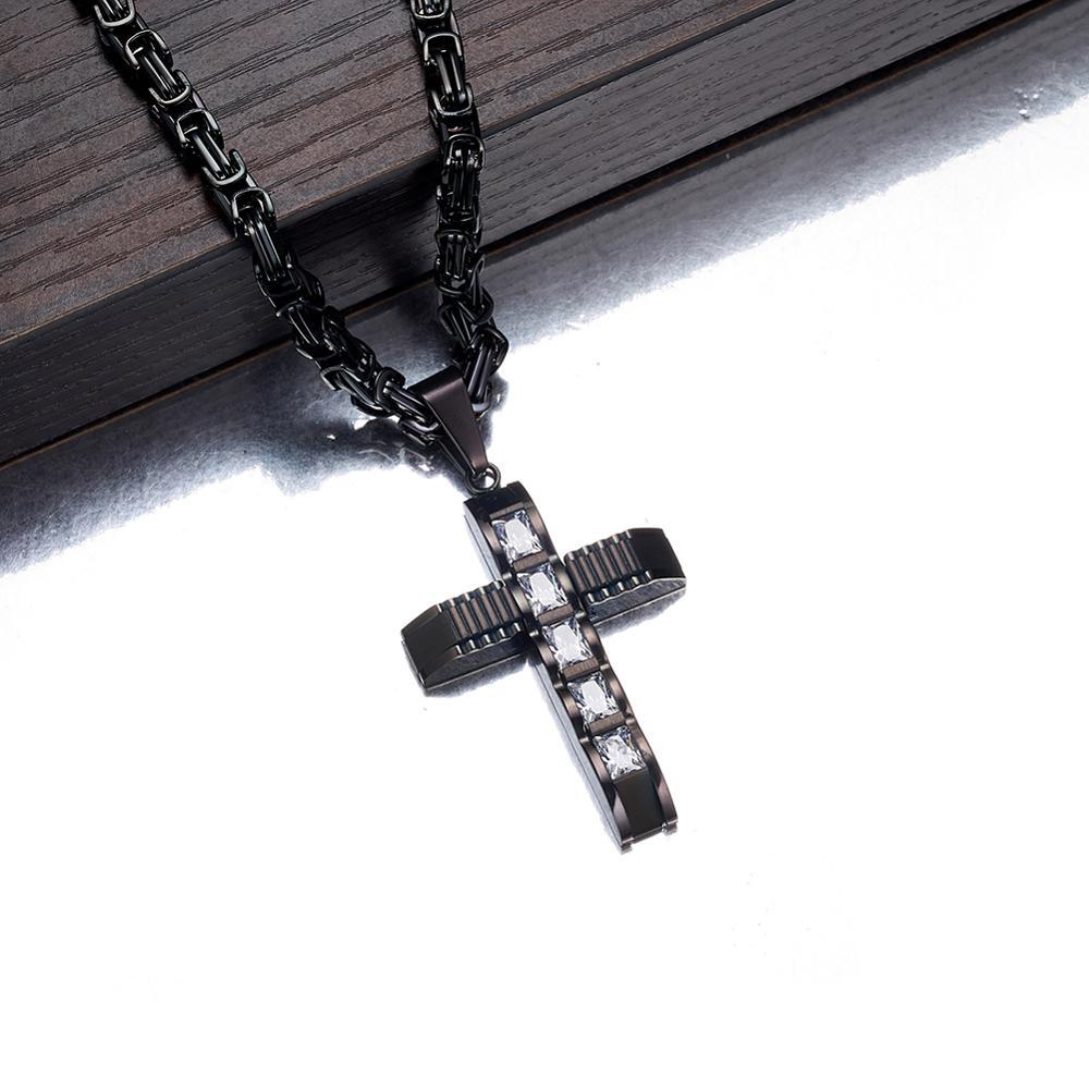 Stainless Steel Black Crucifix Pendant and Byzantine Chain Necklace-Necklaces-Innovato Design-18-Innovato Design