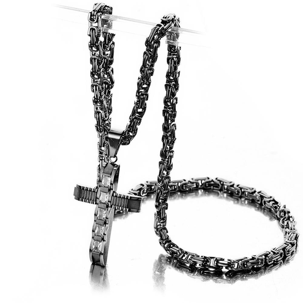 Stainless Steel Black Crucifix Pendant and Byzantine Chain Necklace-Necklaces-Innovato Design-18-Innovato Design