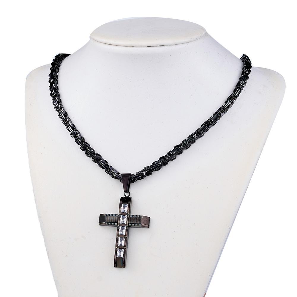 Stainless Steel Black Crucifix Pendant and Byzantine Chain Necklace-Necklaces-Innovato Design-18-Innovato Design