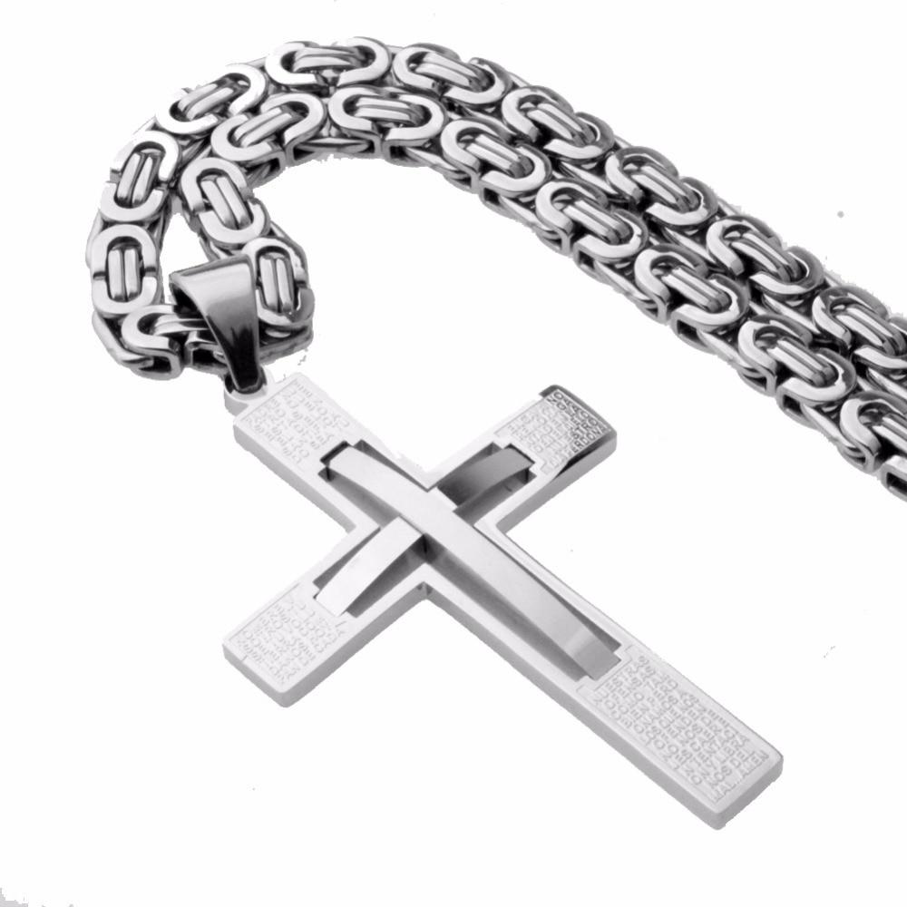 Silver Cross Pendant with Curved Beam Inlay and Lord's Prayer Engraving Necklace-Necklaces-Innovato Design-20-Innovato Design