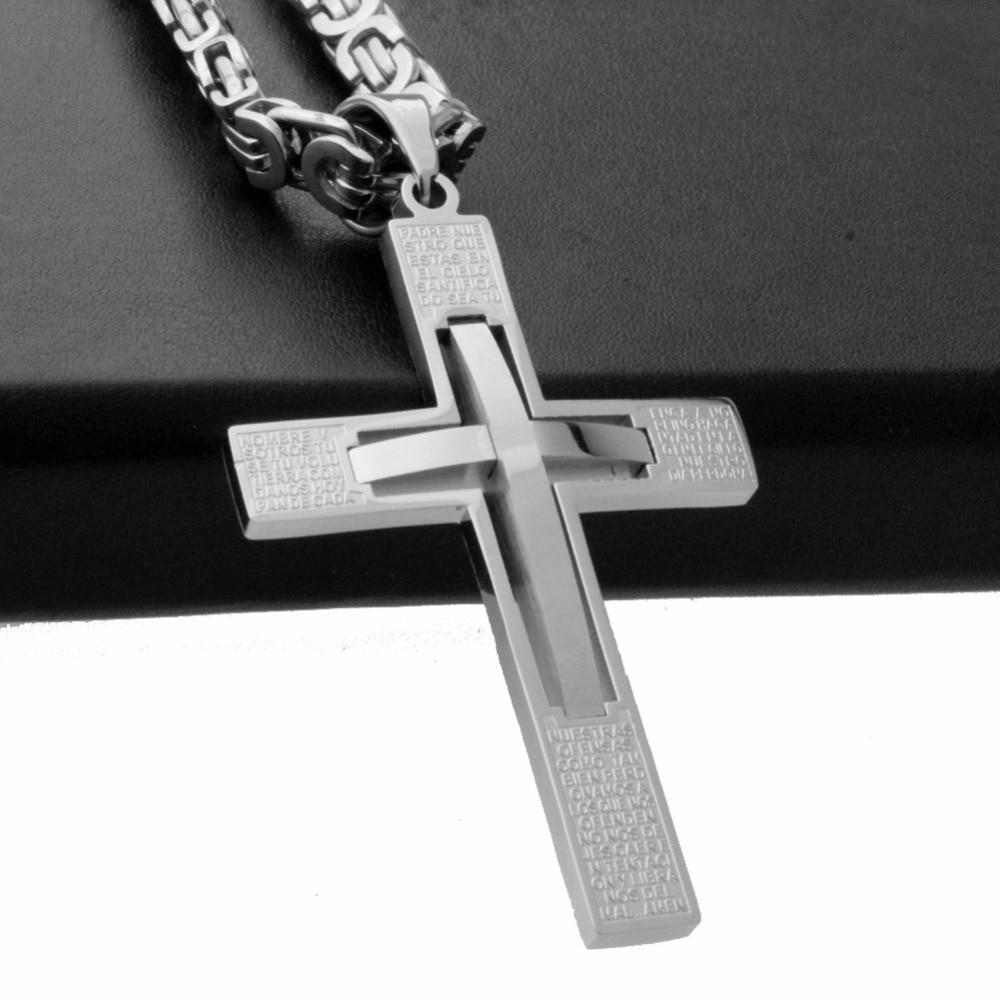 Silver Cross Pendant with Curved Beam Inlay and Lord's Prayer Engraving Necklace-Necklaces-Innovato Design-20-Innovato Design