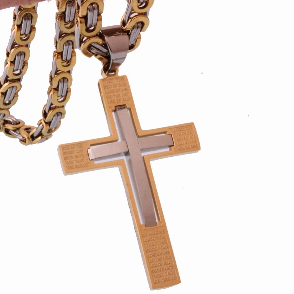 Overlapping Gold and Silver Cross Pendant Necklace with Byzantine Chain-Necklaces-Innovato Design-18inch-Innovato Design