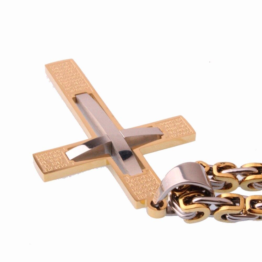 Overlapping Gold and Silver Cross Pendant Necklace with Byzantine Chain-Necklaces-Innovato Design-18inch-Innovato Design