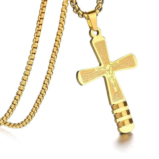 Gold Cross Pendant Engraved with the Lord's Prayer Necklace-Necklaces-Innovato Design-Innovato Design