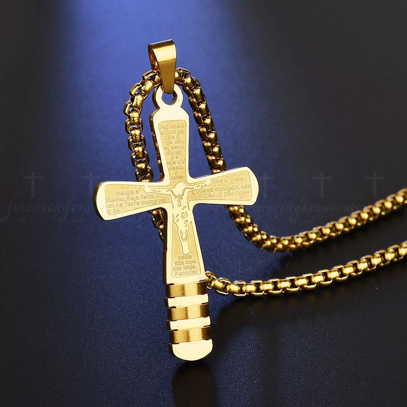 Gold Cross Pendant Engraved with the Lord's Prayer Necklace-Necklaces-Innovato Design-Innovato Design