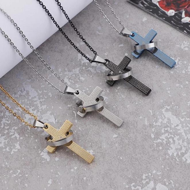 Classic Cross Pendant with Silver Ring and Prayer Engraving Necklace-Necklaces-Innovato Design-Gold-Innovato Design