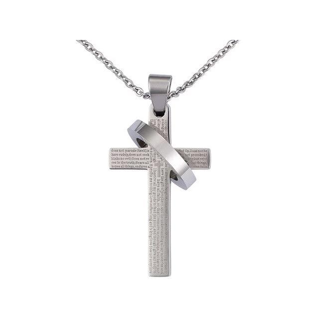 Classic Cross Pendant with Silver Ring and Prayer Engraving Necklace-Necklaces-Innovato Design-Silver-Innovato Design