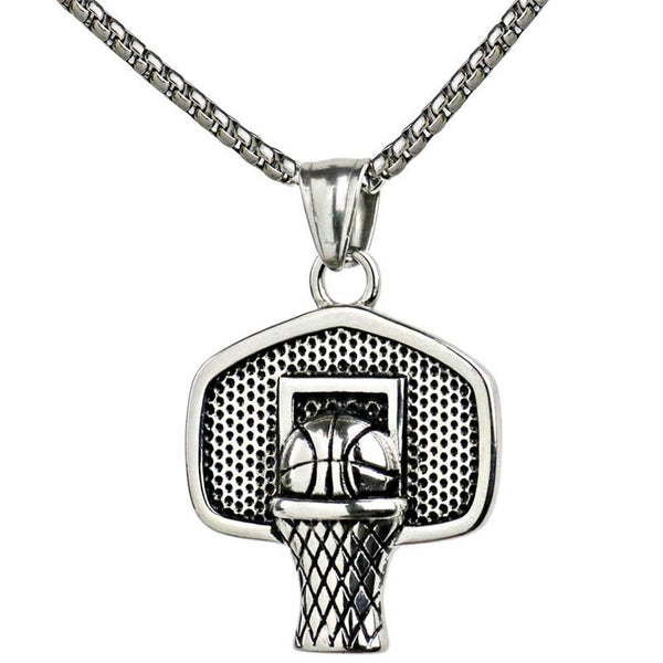 Stainless Steel Basketball Shot Board Pendant Necklace