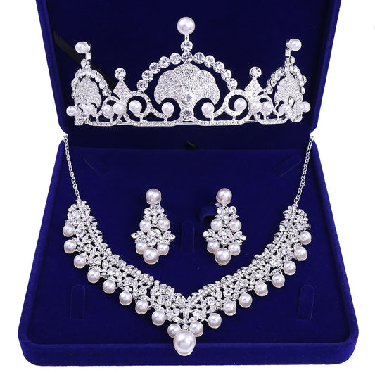 Baroque Crystal, Pearl and Rhinestone Tiara, Necklace & Earrings Jewelry Set-Jewelry Sets-Innovato Design-Innovato Design