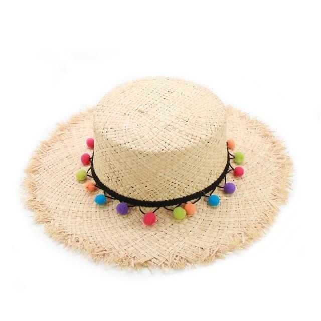 Raffia Panama Hat with Colorful Pompom Tassel Belt-Hats-Innovato Design-Green-Innovato Design
