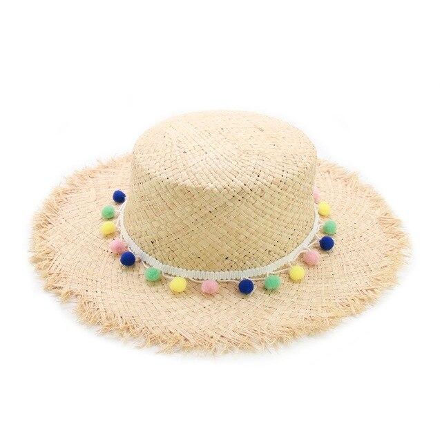 Raffia Panama Hat with Colorful Pompom Tassel Belt-Hats-Innovato Design-Blue-Innovato Design