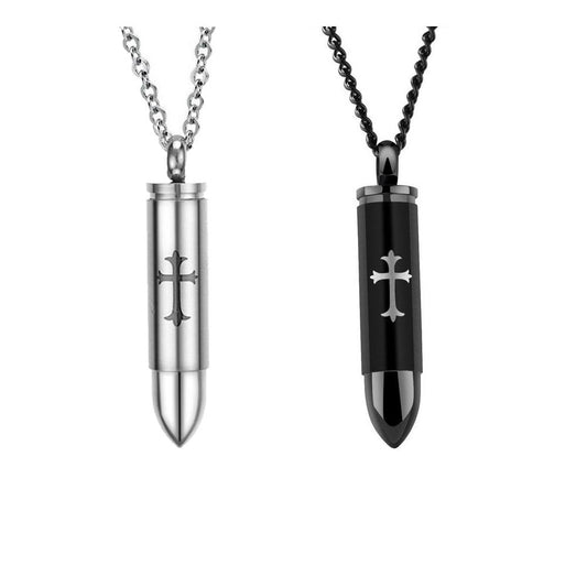 Stainless Steel Bullet Pendant with Templar Cross-Necklaces-Innovato Design-Black-Innovato Design