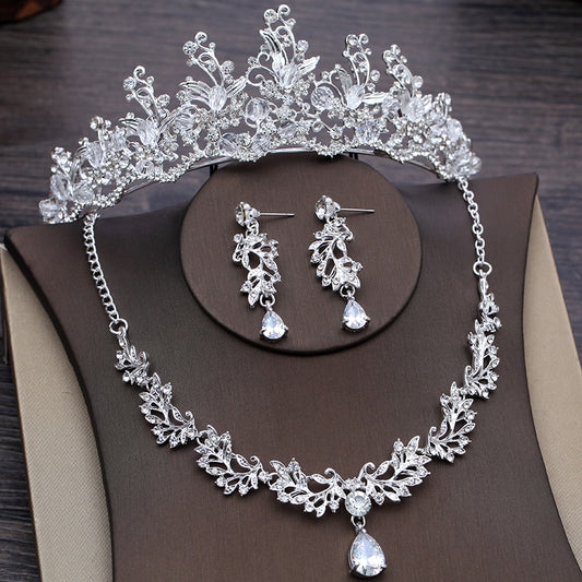 Baroque Crystal Flower Tiara, Necklace & Earrings Wedding Jewelry Set-Jewelry Sets-Innovato Design-Innovato Design