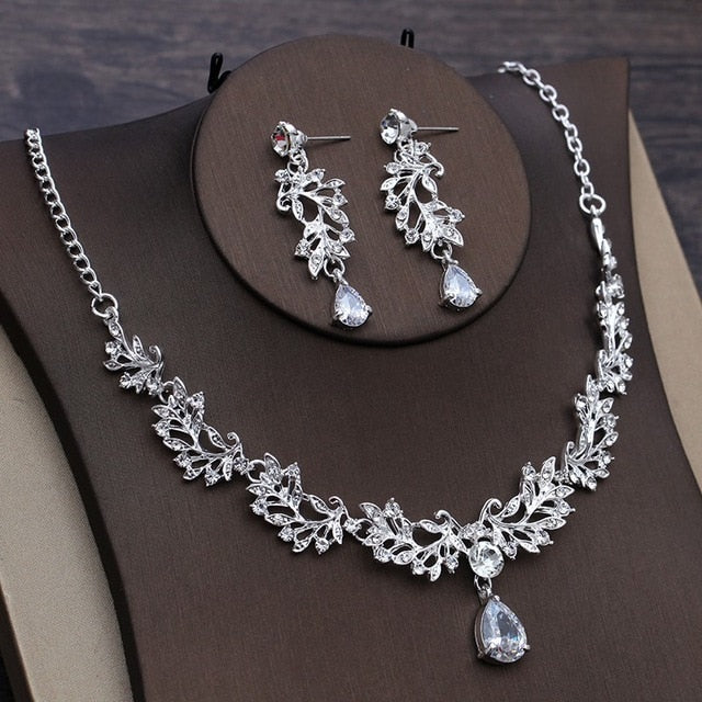 Baroque Crystal Flower Tiara, Necklace & Earrings Wedding Jewelry Set-Jewelry Sets-Innovato Design-Innovato Design