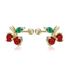 925 Sterling Silver Red & Gold and Green Cherry Stud Earrings