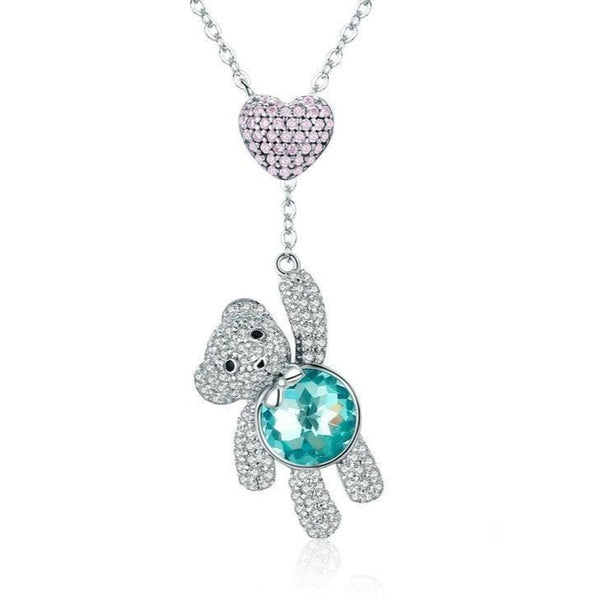 Dazzling Bear and Heart 925 Sterling Silver Fashion Pendant Necklace