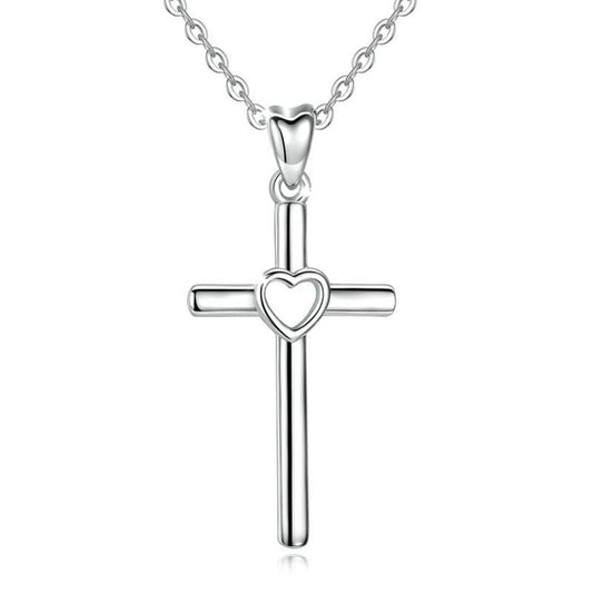 925 Sterling Silver Hollow Heart Cross Pendant Necklace-Necklaces-Innovato Design-18-Innovato Design