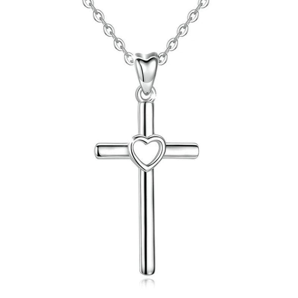 925 Sterling Silver Hollow Heart Cross Pendant Necklace - InnovatoDesign
