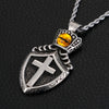 Silver Crowned Shield Cross Pendant and Chain Necklace - InnovatoDesign