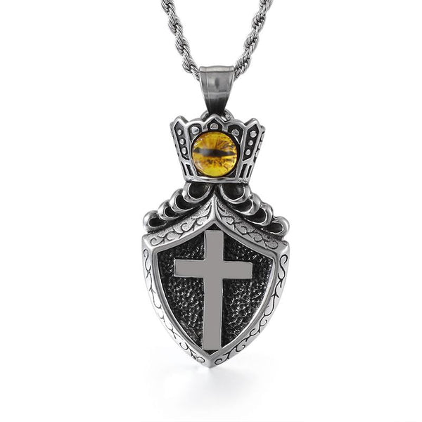 Silver Crowned Shield Cross Pendant and Chain Necklace - InnovatoDesign