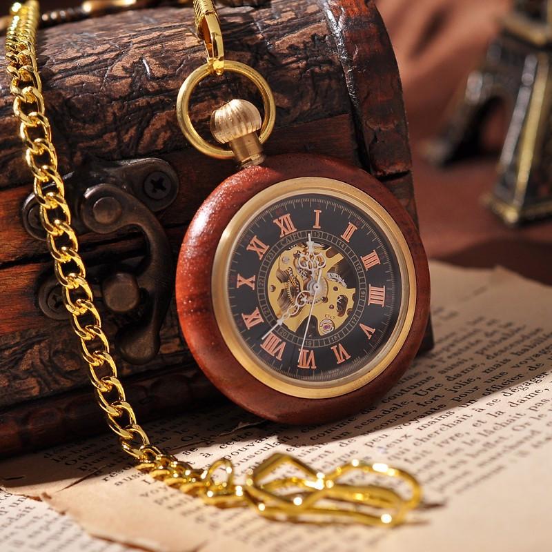 Luxury Wooden Pocket Watch With Arabic Letters and Golden Chain-Pocket Watch-Innovato Design-POCKET WATCH-Innovato Design