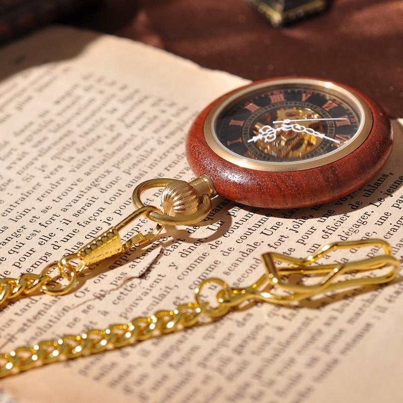 Luxury Wooden Pocket Watch With Arabic Letters and Golden Chain-Pocket Watch-Innovato Design-POCKET WATCH-Innovato Design