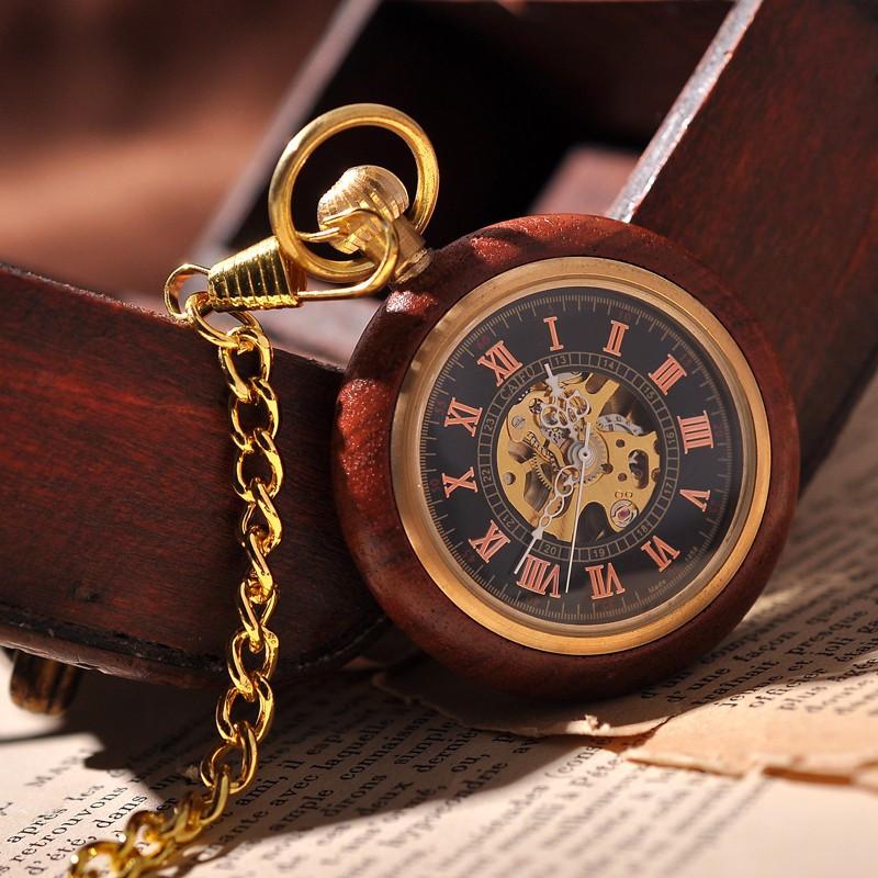 Luxury Wooden Pocket Watch With Arabic Letters and Golden Chain-Pocket Watch-Innovato Design-POCKET WATCH-Innovato Design