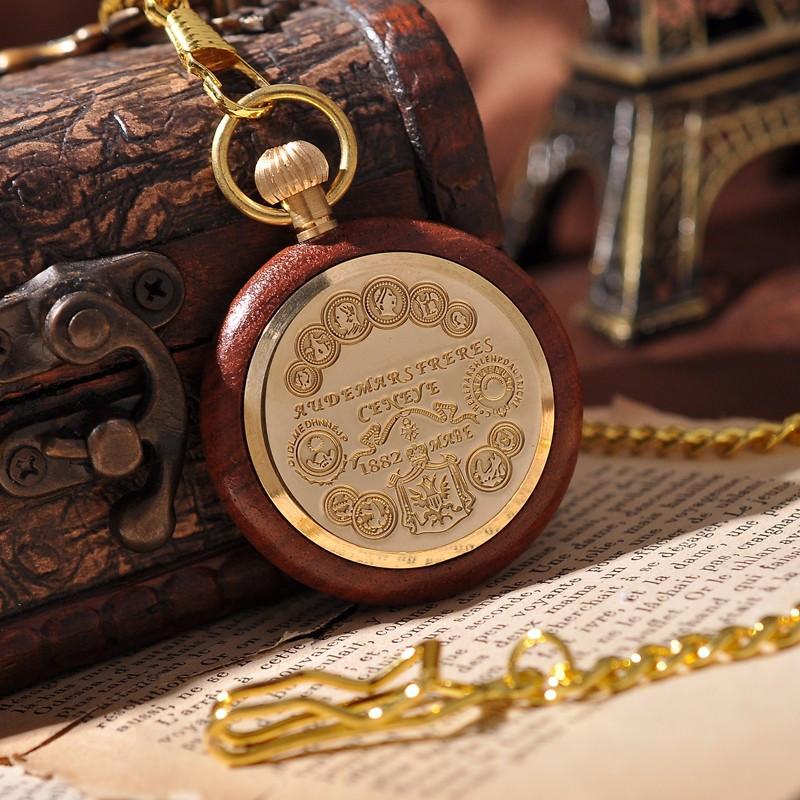 Luxury Wooden Pocket Watch With Arabic Letters and Golden Chain-Pocket Watch-Innovato Design-POCKET WATCH-Innovato Design
