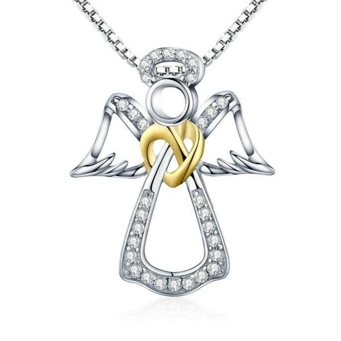 Guardian Angel Cubic Zirconia 925 Sterling Silver Fashion Pendant Necklace-Necklaces-Innovato Design-Innovato Design