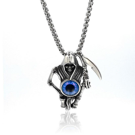Stainless Steel Blue Crystal Eye Grim Reaper Pendant-Necklaces-Innovato Design-20-Innovato Design