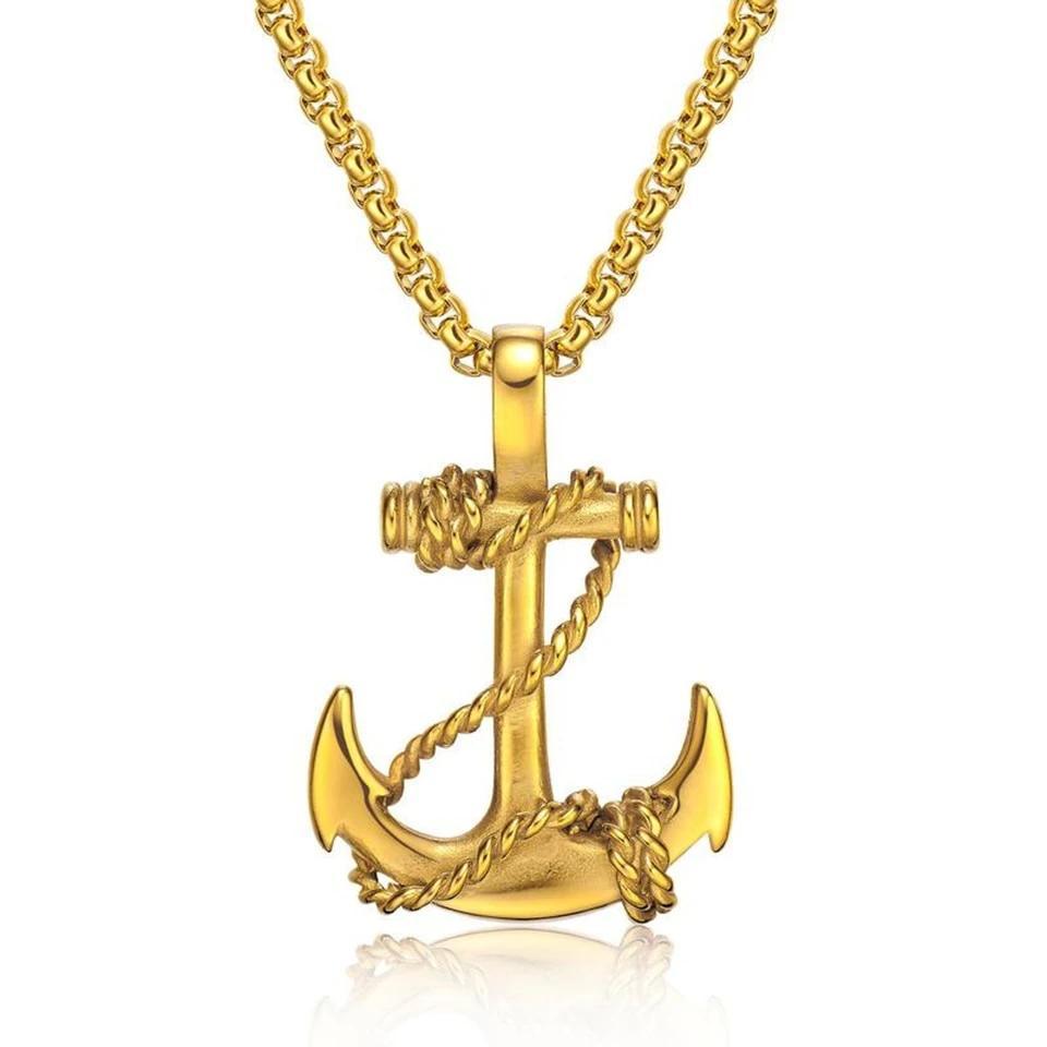 Stainless Steel Anchor and Rope Pendant Necklace-Necklaces-Innovato Design-Gold-22 inches-Innovato Design