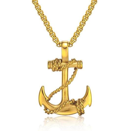 Stainless Steel Anchor and Rope Pendant Necklace-Necklaces-Innovato Design-Gold-22 inches-Innovato Design
