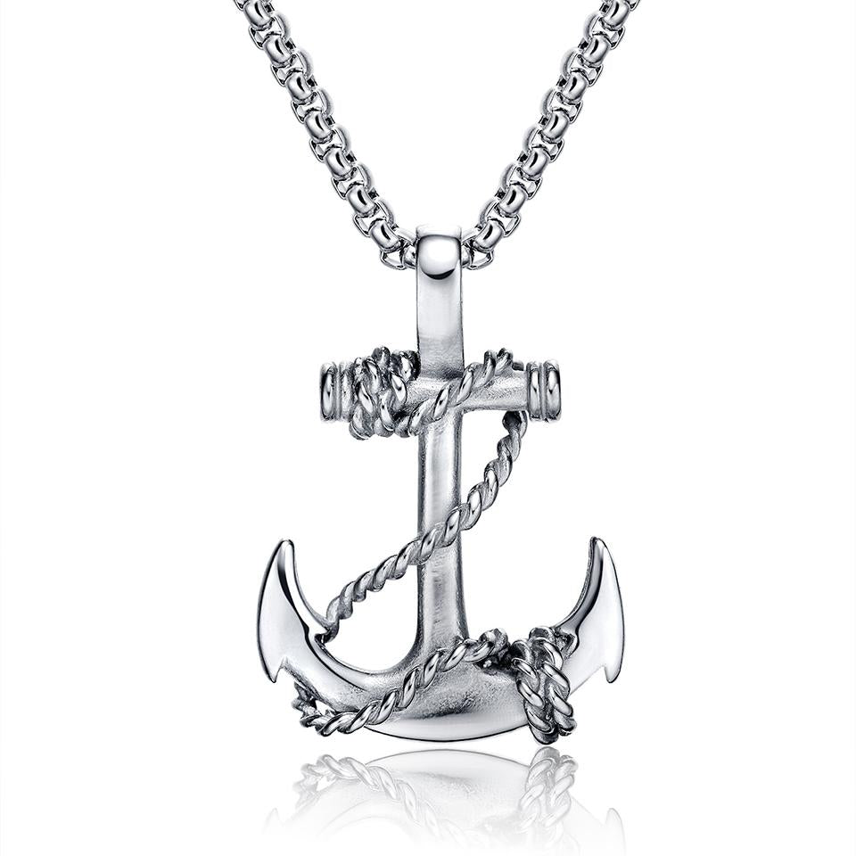 Stainless Steel Anchor and Rope Pendant Necklace-Necklaces-Innovato Design-Silver-22 inches-Innovato Design